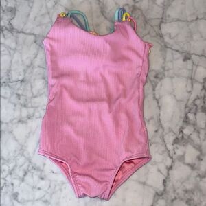 Peixoto Pink Swimsuit with Multicolor Crochet Detail